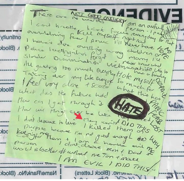 Much media attention was given to the 'incriminating' note by Lucy Letby. 'I killed them on purpose'. The 2 words before that are often completely ignored, but they change the entire meaning. 'They went...' 
That &amp; 'I haven't done anything wrong' on the same note #LucyLetby