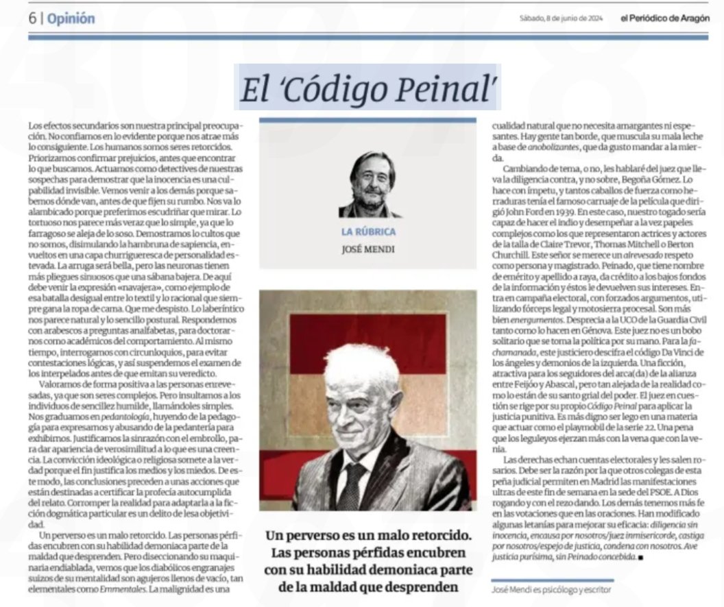 "El Código Peinal".Hoy en <a href="/periodicoaragon/">El Periódico de Aragón</a> <a href="/marivibroto/">Mariví Broto</a> @JoaquinSantosM <a href="/miguelluis_2015/">Miguel Luis Lapeña</a> <a href="/tonimartinez24/">Toni Martínez Ramos</a> <a href="/Eguindav/">Elena Guinda</a> <a href="/BajenJose/">María José Bajén</a> <a href="/ncarbo25/">NoeliaCarbo</a> <a href="/nvillagrasa/">Noemí Villagrasa</a> <a href="/nsalvoc/">Nat</a> <a href="/AntonioMaestre/">AntonioMaestre</a> <a href="/MaytePerez2/">Mayte Pérez</a> <a href="/angelroyf/">Angel R</a> <a href="/juanjodom/">Juanjo Domínguez.</a> <a href="/Doc_Hannibal/">Hannibal Lecter</a> <a href="/pdrsnche/">Mr. Handsome</a> <a href="/Teresaribera/">Teresa Ribera</a> <a href="/iescolar/">Ignacio Escolar</a>
elperiodicodearagon.com/opinion/2024/0…