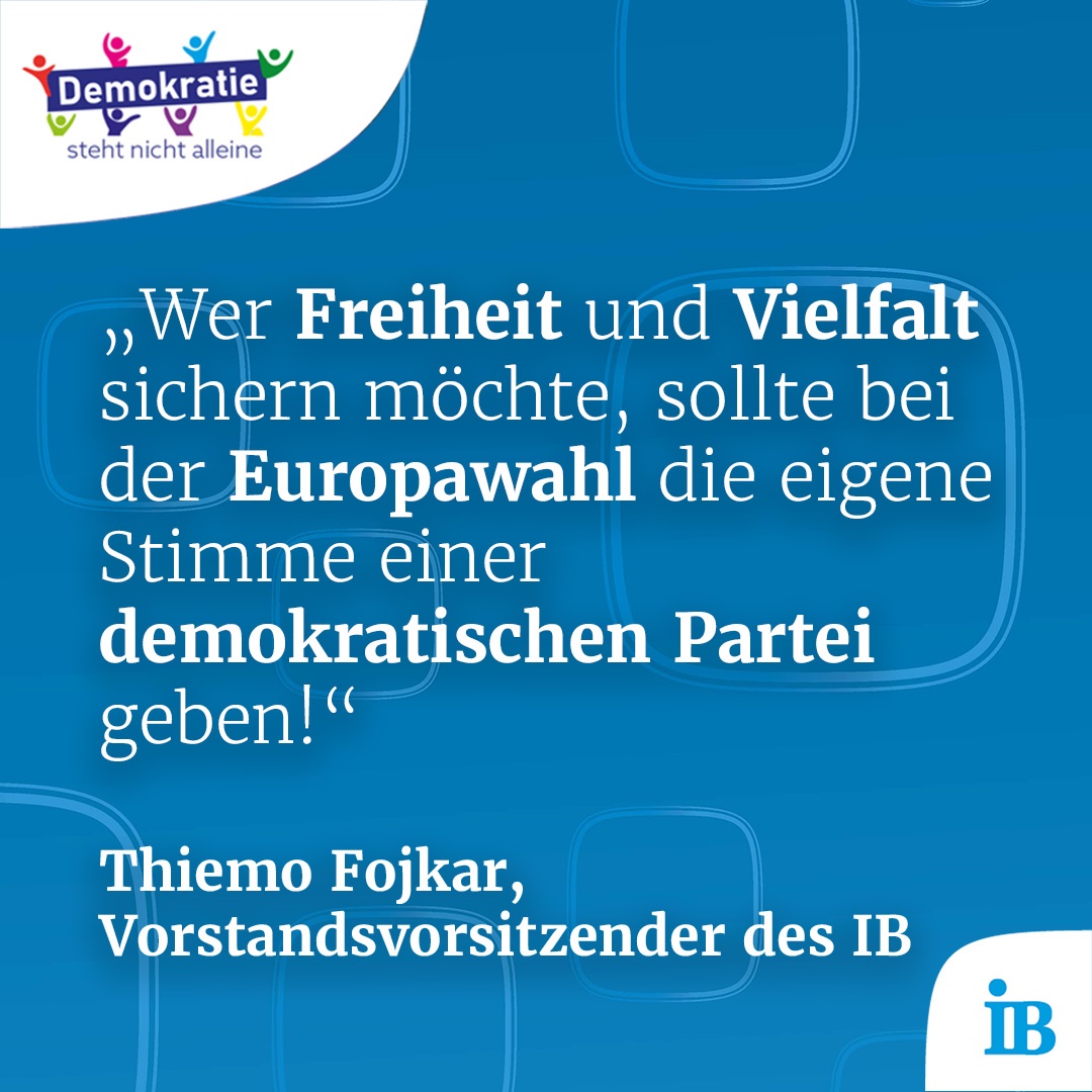 Internationaler Bund (@intbund) on Twitter photo 📣 2024 haben wir als IB-Gruppe das „Jahr der Demokratie“ ausgerufen, um für Vielfalt und Völkerverständigung zu werben.
Die Europawahl ist eine Chance, diese Werte zu verteidigen! 🇪🇺
#Europawahl2024 #JahrDerDemokratie <a href="/ThiemoFojk16116/">Thiemo Fojkar</a> 📣 2024 haben wir als IB-Gruppe das „Jahr der Demokratie“ ausgerufen, um für Vielfalt und Völkerverständigung zu werben.
Die Europawahl ist eine Chance, diese Werte zu verteidigen! 🇪🇺
#Europawahl2024 #JahrDerDemokratie <a href="/ThiemoFojk16116/">Thiemo Fojkar</a>