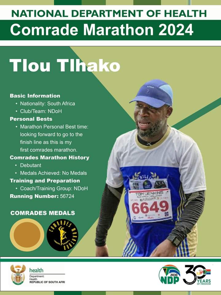 HealthZA's tweet photo. #HealthMovers for #ComradeMarathon
Goodwill message for the NDoH Comrade Marathon 2024 Team from the Director-General, Management and Staff:
"You are already victors. We admire your will and determination for partaking in this marathon." https://t.co/r0dnneKP5t