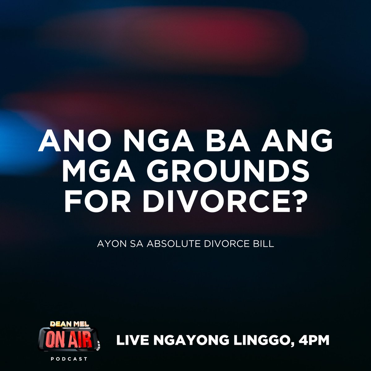 deanmelofficial's tweet photo. Anu-ano nga ba ang mga grounds for divorce ayon sa panukalang batas na Absolute Divorce Bill? Ating pag-uusapan yan ngayong linggo, live sa TikTok, Facbook, at YouTube, 4PM.
#news #newsph #divorce #divorceph #divorcephilippinesnow #newsphilippines #ph #philippines https://t.co/A82aMBHH0C