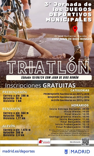 JMDvivallecas's tweet photo. 🚴‍♀️🏊‍♀️🏃‍♂️El próximo sábado, 15 de junio se celebra la 3ª jornada de los Juegos Deportivos Municipales en la modalidad de Triatlón, para las categorías prebenjamín, benjamín y alevín.

📝 Inscripciones gratuitas 

ℹAquí te explicamos cómo participar👉 https://t.co/VuO6m6jKsP https://t.co/DC06FTZmjd