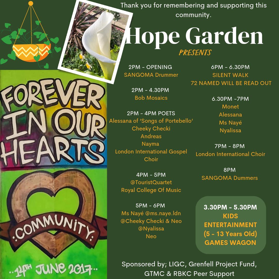 Hope Gardens (@gardenshope) on Twitter photo We provide a space of remembrance to
#Unwind and respite from build up to and on the day of Anniversary join us to pay respects to All that died #SupportEachOther <a href="/GrenfellUnited/">Grenfell United</a> <a href="/GrenfellTowerMC/">Grenfell Tower Memorial Commission</a> <a href="/Green_Grenfell/">GreenForGrenfell</a> @
@RHSBloom <a href="/GWmag/">BBC Gardeners' World Mag</a>
<a href="/strictly_london/">Strictly Law London</a> We provide a space of remembrance to
#Unwind and respite from build up to and on the day of Anniversary join us to pay respects to All that died #SupportEachOther <a href="/GrenfellUnited/">Grenfell United</a> <a href="/GrenfellTowerMC/">Grenfell Tower Memorial Commission</a> <a href="/Green_Grenfell/">GreenForGrenfell</a> @
@RHSBloom <a href="/GWmag/">BBC Gardeners' World Mag</a>
<a href="/strictly_london/">Strictly Law London</a>