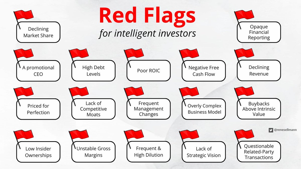 ReneSellmann's tweet photo. A list of red flags for value investors 👇 https://t.co/eVQSK6B29T