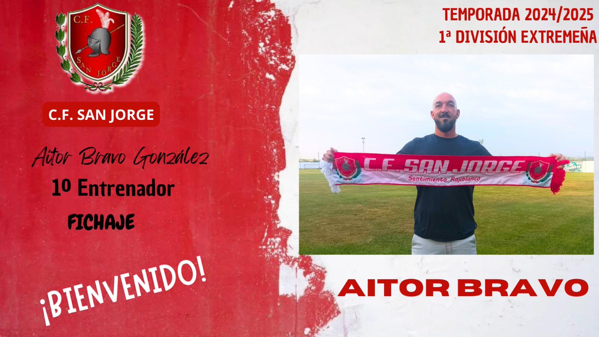 cfsanjorge's tweet photo. AITOR NUEVO ENTRENADOR ⚽

Aitor Bravo se convierte en el responsable de dirigir al equipo la próxima temporada.

Hombre de fútbol que llega para aportar todos sus conocimientos y ayudar al club a conseguir sus objetivos.

¡Bienvenido @aytor86 😄🙌🏼👋🏼!

Aúpa San Jorge 🔴⚪ https://t.co/ynrGXQbSry