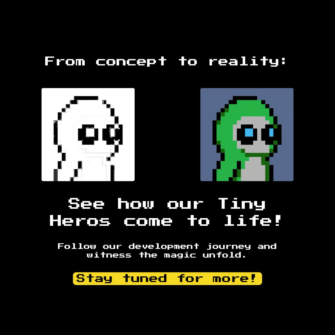 🛠️ From concept to reality

See how our Tiny Heros comes to life! Follow our development journey &amp; witness the magic unfold as we bring new characters &amp; realms to the game.

$TINY Story Line: buff.ly/45ecA4W

TG: buff.ly/3Kw9ekk

#GameDev #TinyHeros #StayTuned