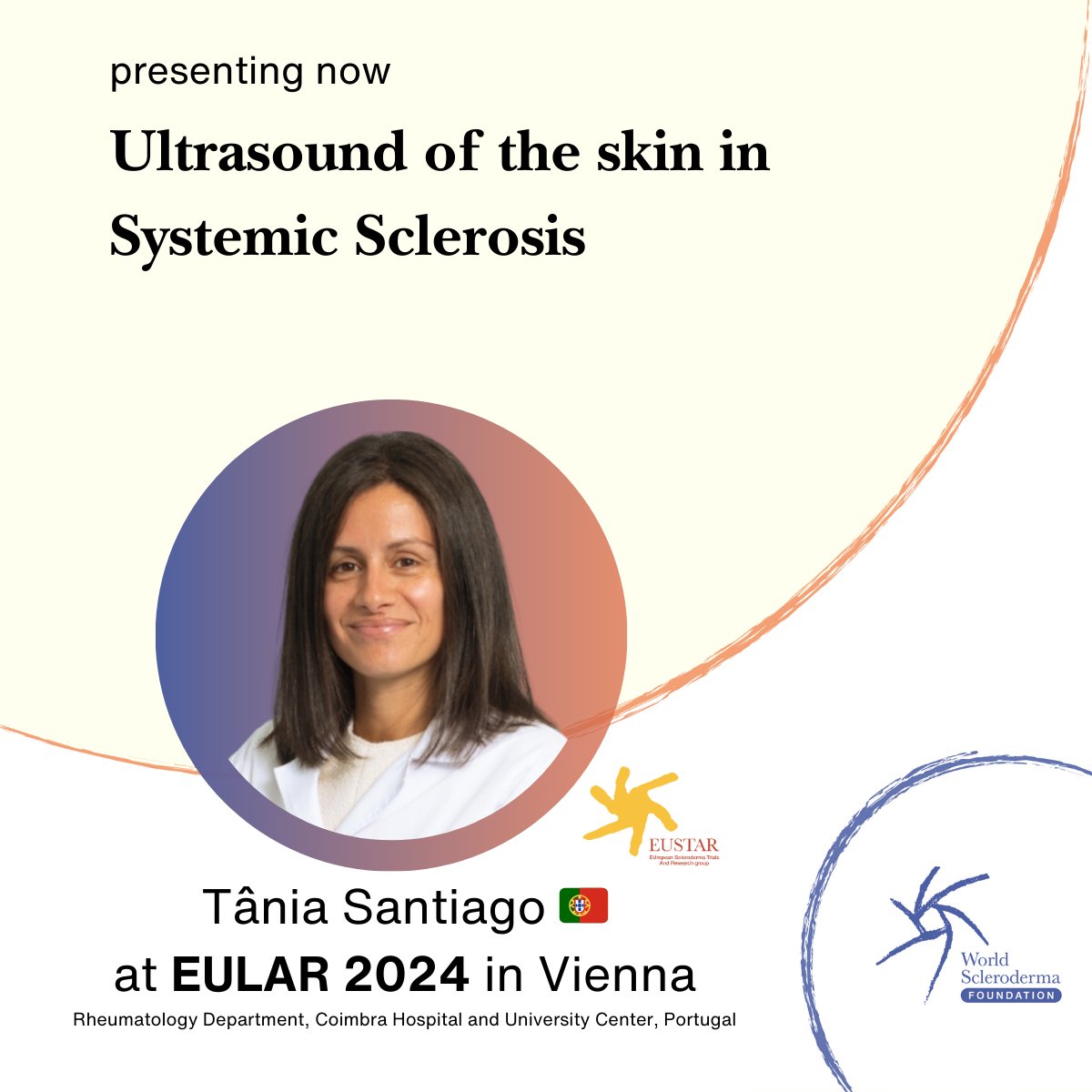 Worldsclerofnd's tweet photo. Highlighting Tรขnia Santiago ๐ต๐น at #EULAR2024 in Vienna during the session "Ultrasound for the Rheumatologist Apart from Joints". ๐ฉป
#EULAR2024 #Vienna #Scleroderma #WorldSclerodermaFoundation #SystemicSclerosis #Ultrasound https://t.co/Ln1IU0AE4m