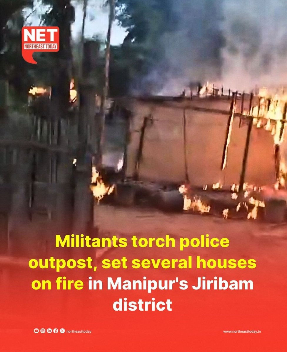 NortheastToday's tweet photo. #Manipur | Suspected militants torched a police outpost and set several houses on fire in Manipur's Jiribam district on Saturday, officials said.
Read more..
https://t.co/4oj4IglaeN
#militants #policeoutpost #houses #Ablaze #ManipurViolence #Jiribamdistrict #NetSnippet #NortheastToday