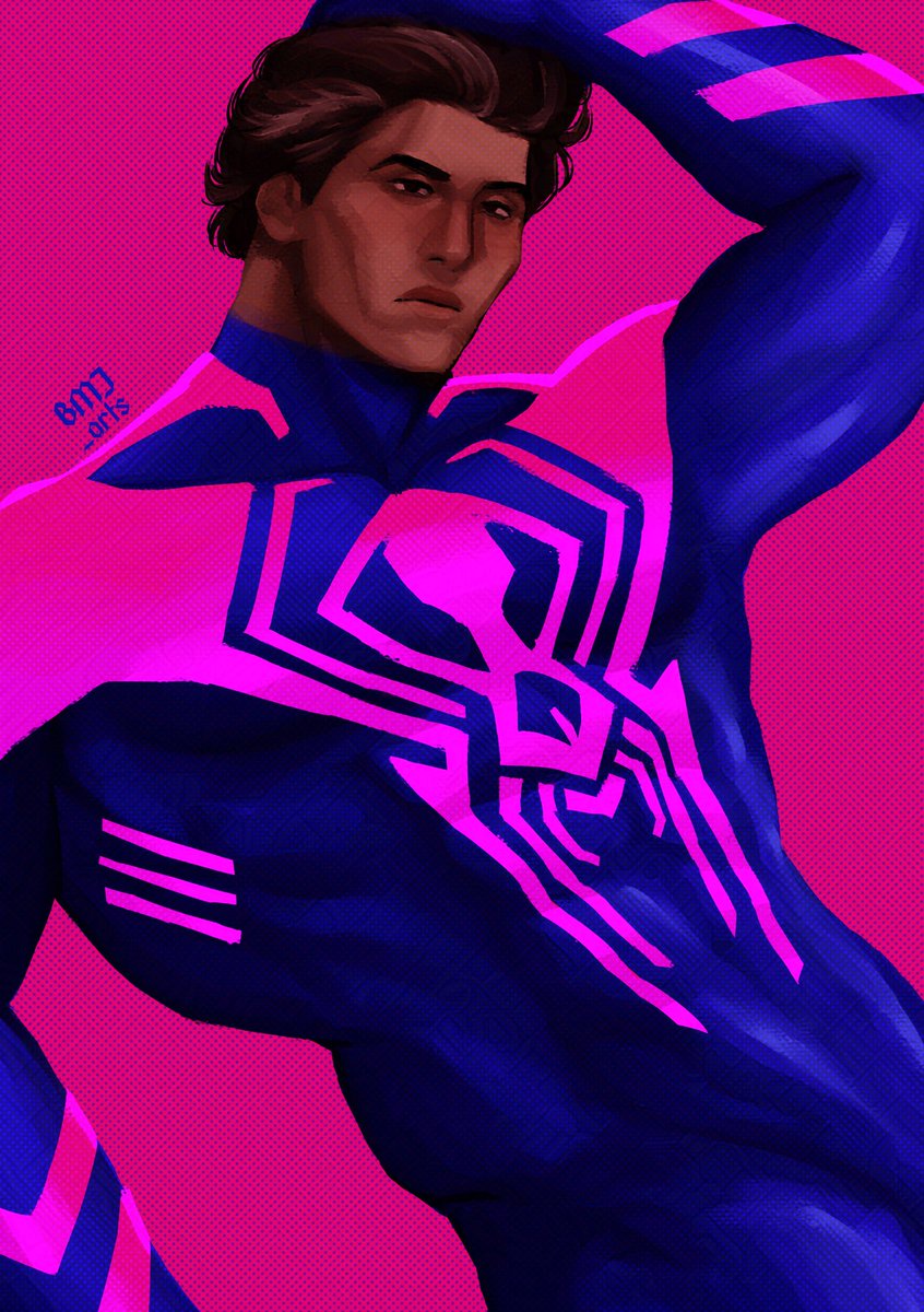 BMJ_arts's tweet photo. redrew my first miguel fanart for atsv 1 year anniversary (and pride month) wooohhh 🎉

#miguelohara #spiderman2099 https://t.co/h20NMWRKua