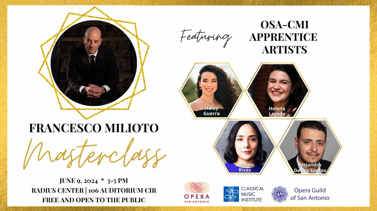 Join OSA and CMI TOMORROW for a free  Masterclass with Francesco Milioto from 3-5 PM at the Radius Center.

The OSA-CMI Summer Apprentice Artists will perform arias and receive feedback. Attendees will gain a rare perspective on the artistic development process.