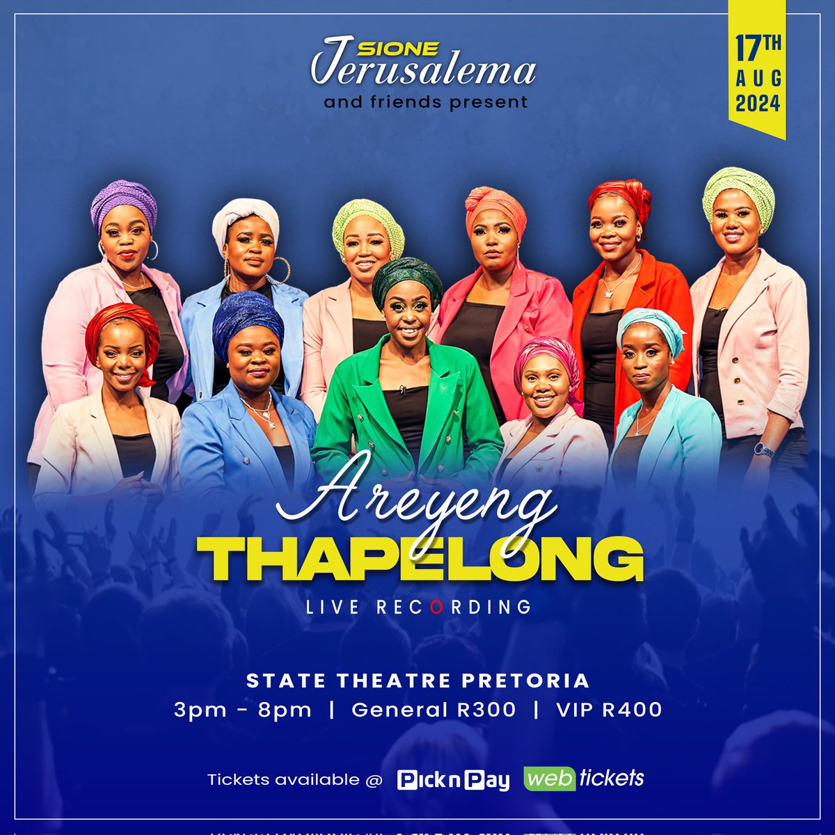 zionafrika's tweet photo. AREYENG THAPELONG 🟣🔵🔴🟢
17 August 2024
State Theatre Pretoria 

Tickets can now be purchased at 
1️⃣  Pick n Pay, 
2️⃣  Boxer stores
3️⃣  Webticket Online 

Online Link
https://t.co/BudqfrGruz https://t.co/R0Abhupm7N
