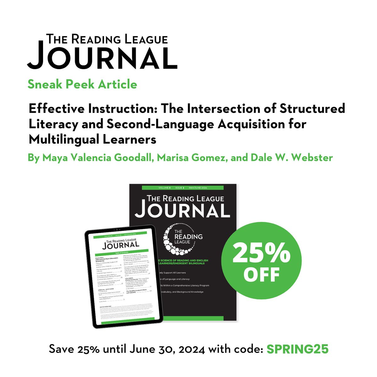 Read the latest issue The Reading League Journal where Maya Valencia Goodall, Marisa Gomez, &amp; Dale W. Webster share transformative strategies tailored for the growing number of #MultilingualLearners in our schools.

🔗 Access it now: bit.ly/3x9Qkg2

#SoR #EdChat