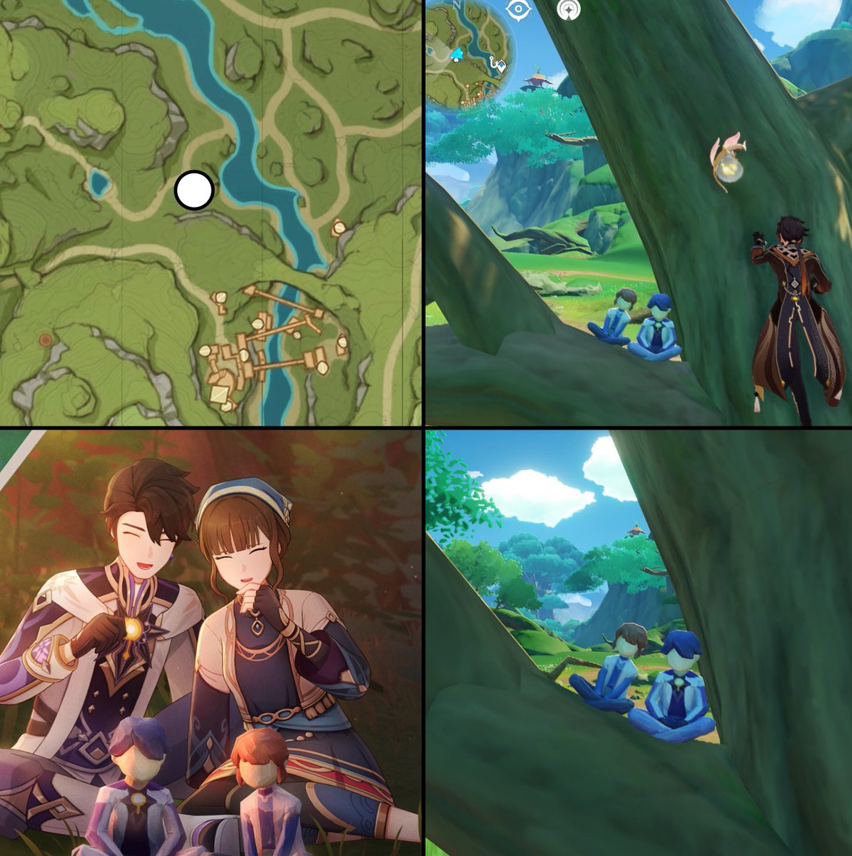 World1mpact's tweet photo. (✦) Una vez completada la Quest ❝BedTime❞ Podrás encontrar las figuras de Caribert y Atossa sobre un árbol cercano de Vimara Village 

#GenshinImpact #原神 https://t.co/eZfCO10b7L
