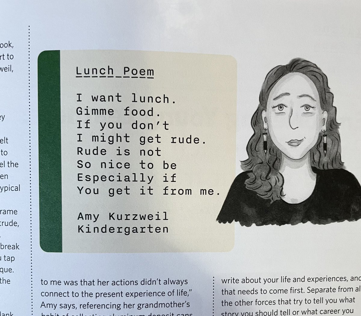 Amy Kurzweil (@amykurzweil) on Twitter photo My elementary school bulletin wrote a lovely piece about my work— they included this poem from our school anthology and wow I think I may have peaked in kindergarten <a href="/TheParkSchoolMA/">ParkSchoolBrookline</a> My elementary school bulletin wrote a lovely piece about my work— they included this poem from our school anthology and wow I think I may have peaked in kindergarten <a href="/TheParkSchoolMA/">ParkSchoolBrookline</a>
