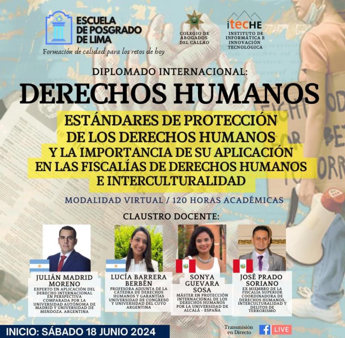 🏅REGISTRATE HASTA EL 10 DE JUNIO: BENEFICIO DE LA MEDIA BECA 👩‍🎓forms.gle/kbpyAFW4WywoZ6…
⏳DIPLOMADO INTERNACIONAL EN DERECHOS HUMANOS: ESTÁNDARES DE PROTECCIÓN DE LOS DERECHOS HUMANOS Y LA IMPORTANCIA DE SU APLICACIÓN EN LAS FISCALÍAS DE DERECHOS HUMANOS E INTERCULTURALIDAD