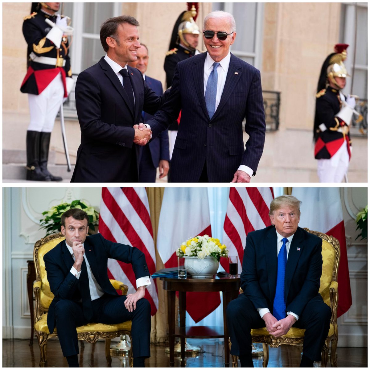 📸 Emmanuel Macron with President Biden

Vs.

Emmanuel Macron with Donald Trump

Says it all, doesn't it? 🤷

America is stronger with President Biden. 💯 #PresidentsMatter