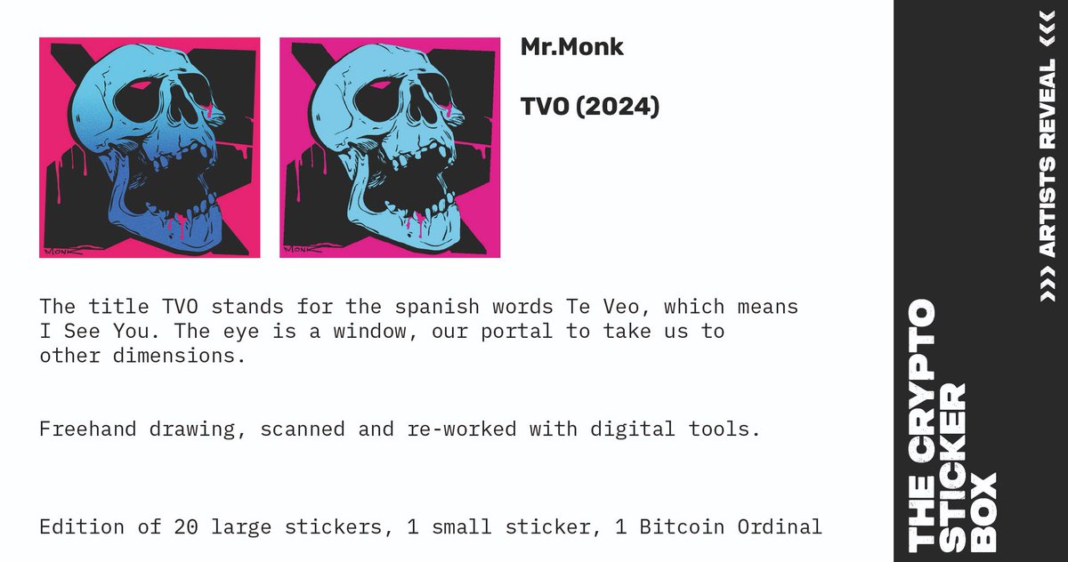 stickerthing's tweet photo. THE CRYPTO STICKER BOX Edition 13/21:
Mr.Monk with "TVO"
(left image sticker, right image ordinal)
@MrMonkX
https://t.co/A69R3rEBeL
#cryptosticker #stickerculture #stickers #art #cryptoart #digitalart #analogart #ordinals https://t.co/3kggbmnrzV