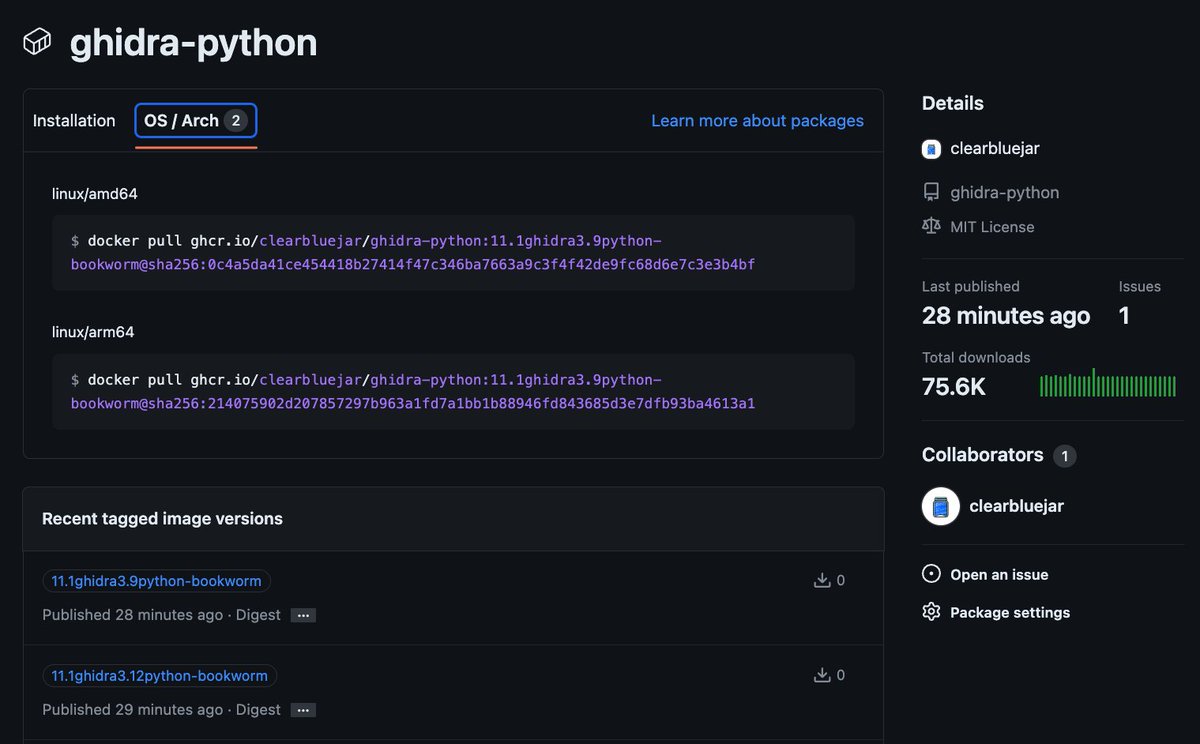 clearbluejar's tweet photo. A new #Ghidra release always means building new docker base images for #ghidriff and #ghidrecomp  🐳 🐲😅.  

🤞 nothing breaks!
 
https://t.co/0bTMwkrAQ1 https://t.co/QIsYI7tu9U