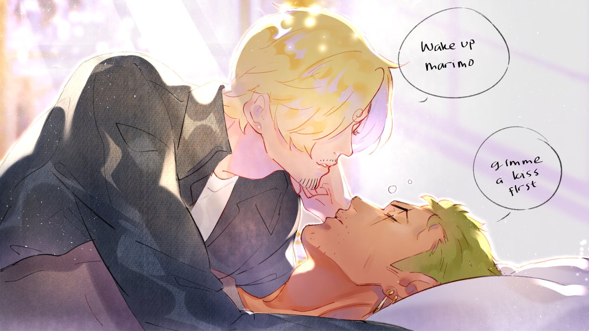 Ameirinzosan's tweet image. Domestic Zosan. Should Sanji give him a kiss??
#zosan #ゾロサン