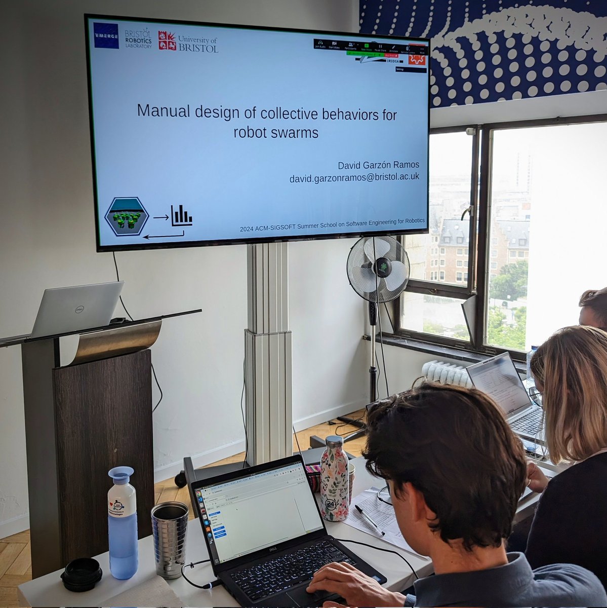 dgarzonramos's tweet image. Exciting #swarm #robotics day at the 2024 ACM Summer School on Software Engineering for Robotics! 

w/ @MarcoDorigo_ULB, @mbirattari, @Ken_n7, @darko_bozinoski.

Happy to talk about modular design, and to challenge the attendees in designing the best swarms! 😁🏆

🧑‍💻👩‍💻📊 🤖🤖🤖🤖