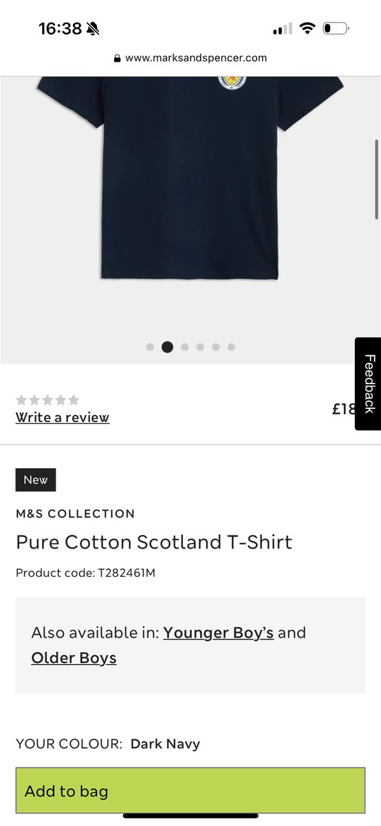 SET1981's tweet photo. @marksandspencer - disappointing that your Scotland T-shirt is only available for men and boys! It’s 2024 what about your female Scotland supporting customers? https://t.co/hYcX3DjeUm