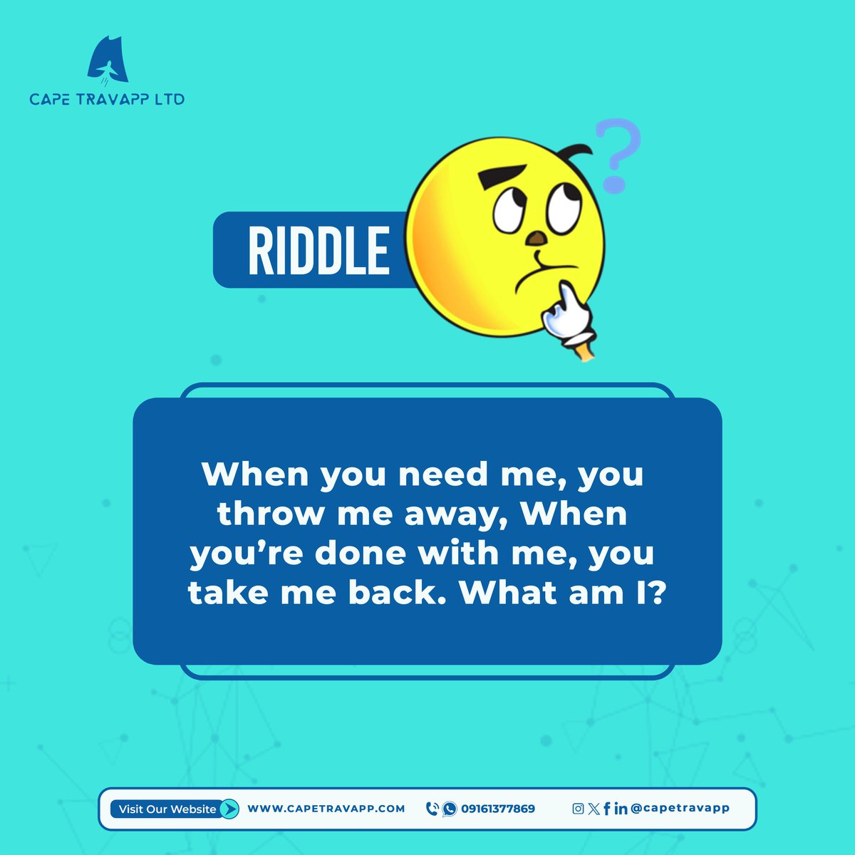 capetravapp's tweet photo. Can you unravel the mystery hidden in plain sight? Decode this riddle and uncover its secrets!π€
#tanzaniaadventures #exploretanzania #tanzaniatravels #dodoma #capetravels #capetravapp #packages #travel #instatravel #holiday #holidayfun #vacation #trip #tourism #group https://t.co/dsTotszv8f