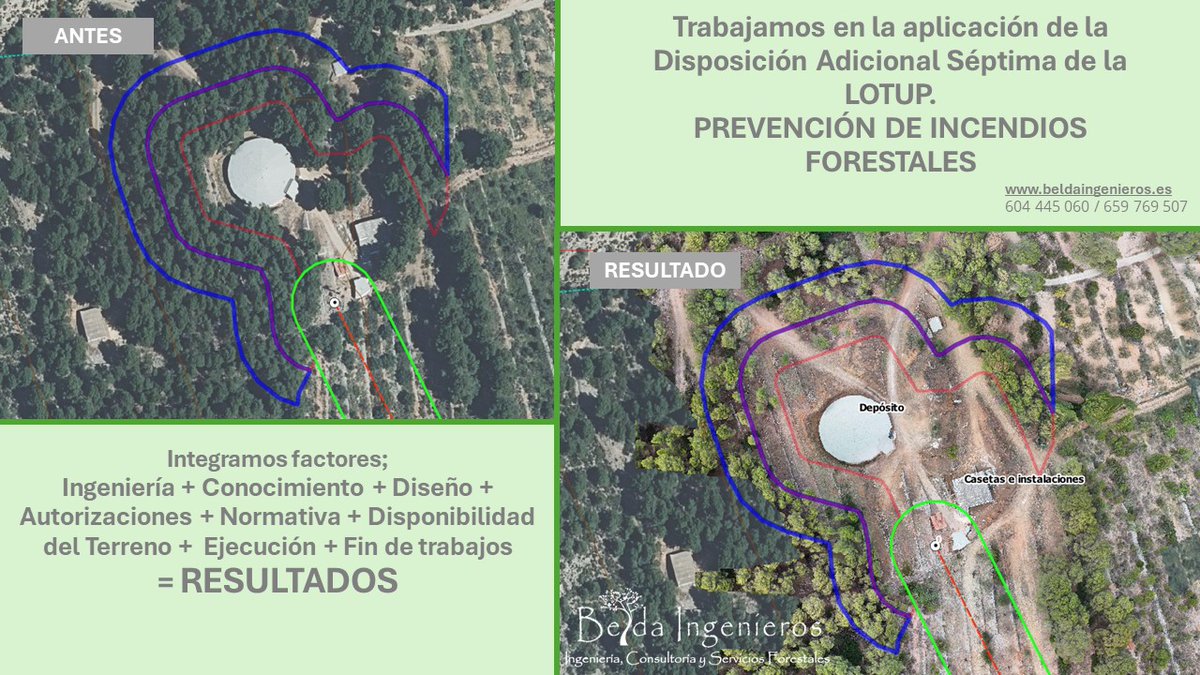 Muchos de nuestros clientes/as nos demandan ingeniería, diseño, autorizaciones..., en la aplicación de la disposición adicional Séptima de la LOTUP, prevención de incendios forestales. 
Nuestra recomendación es ejecutar los trabajos a la mayor brevedad!