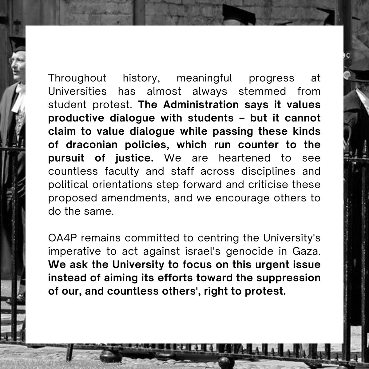 This Tuesday, Oxford’s administration will try to pass amendments which repress protest rights. Faculty, staff, and students are fighting to stop it.