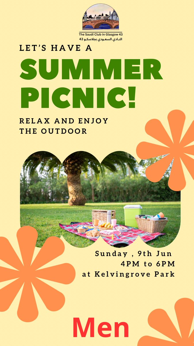 يدعوكم #النادي_السعودي_بجلاسكو_٤٣ للاجتماع و الاستمتاع بالاجواء الجميلة في حديقة #الكالفن_جروف  غداً من الساعة 4:00 إلى 6:00  مساءً (#رجال)

#النادي_السعودي_في_مدينة_جلاسكو_٤٣