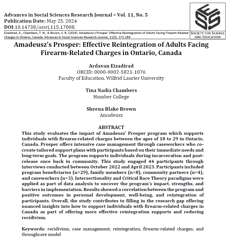 New Publication Alert! 

Amadeusz’s Prosper: Effective Reintegration of Adults Facing Firearm-Related Charges in Ontario, Canada

Available open access at:
journals.scholarpublishing.org/index.php/ASSR…

<a href="/AmadeuszTO/">Amadeusz</a> <a href="/LaurierResearch/">Laurier Research</a>
