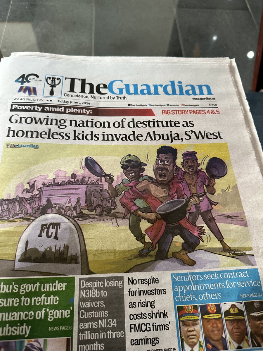 sadaoverall's tweet photo. This is @GuardianNigeria front page headline yesterday. I wonder the thought process that went into this. Homeless kids are NOT invaders. This risks further demonizing vulnerable Almajiris and painting them as evil. They are victims of negligence, not invaders! Do better! https://t.co/OkJsMKIQgo