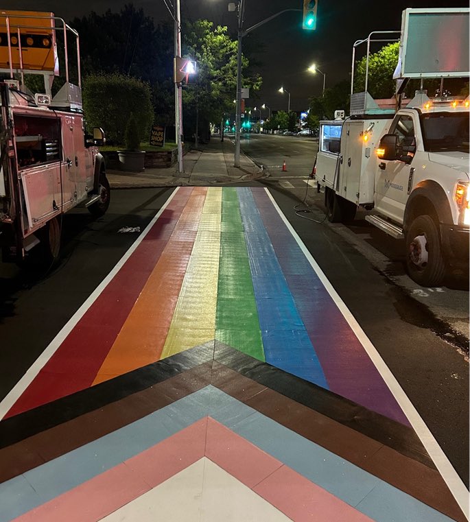This month we celebrate #Pride, and #Mississauga will be proudly flying the Pride flag at City Hall and all our facilities across the city. 🏳️‍🌈🏳️‍⚧️🏳️‍🌈🏳️‍⚧️

Also, in Clarkson - we’ve completed the City’s first Pride crosswalk. It was vandalized in the first 24 hours but staff cleaned it