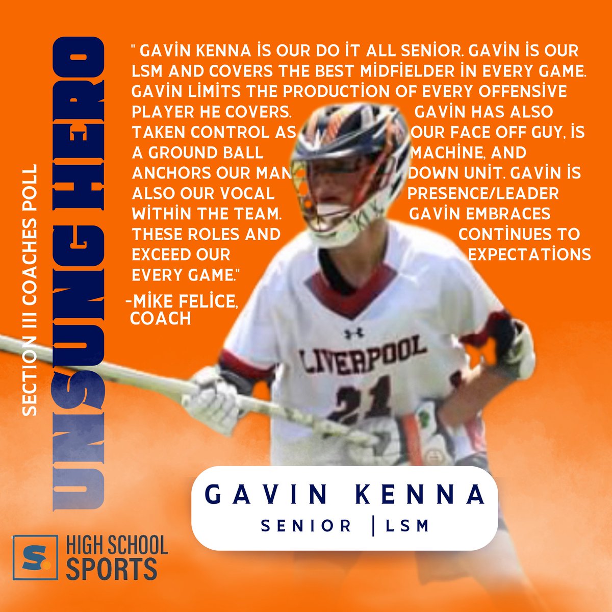 Gavin Kenna (Ithaca ‘28) no doubt fits the description of an unsung hero. This 4 year Varsity starter was relied on to do so much for his team. Gavin’s dedication to the game and his commitment to his teammates cannot be quantified, but must be recognized. 

#gottabelieve☘️