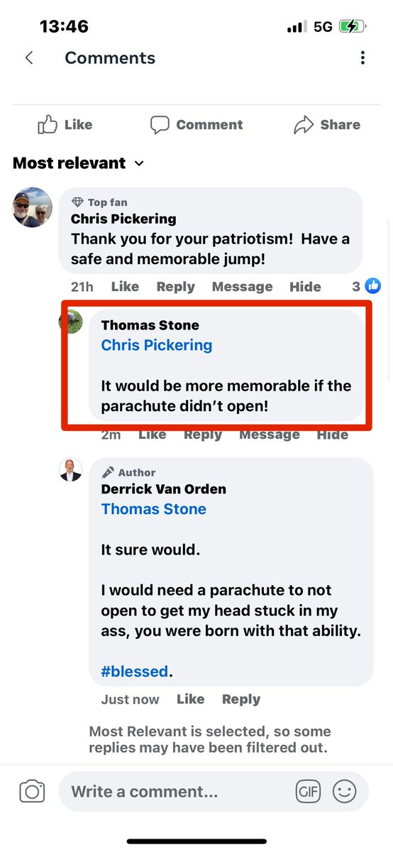 This is the type of tool we deal with all the time .

This is a post about parachuting into Normandy to honor our Greatest Generation and this guy thinks people dying in parachuting mishaps is funny.  

Not gonna take it.