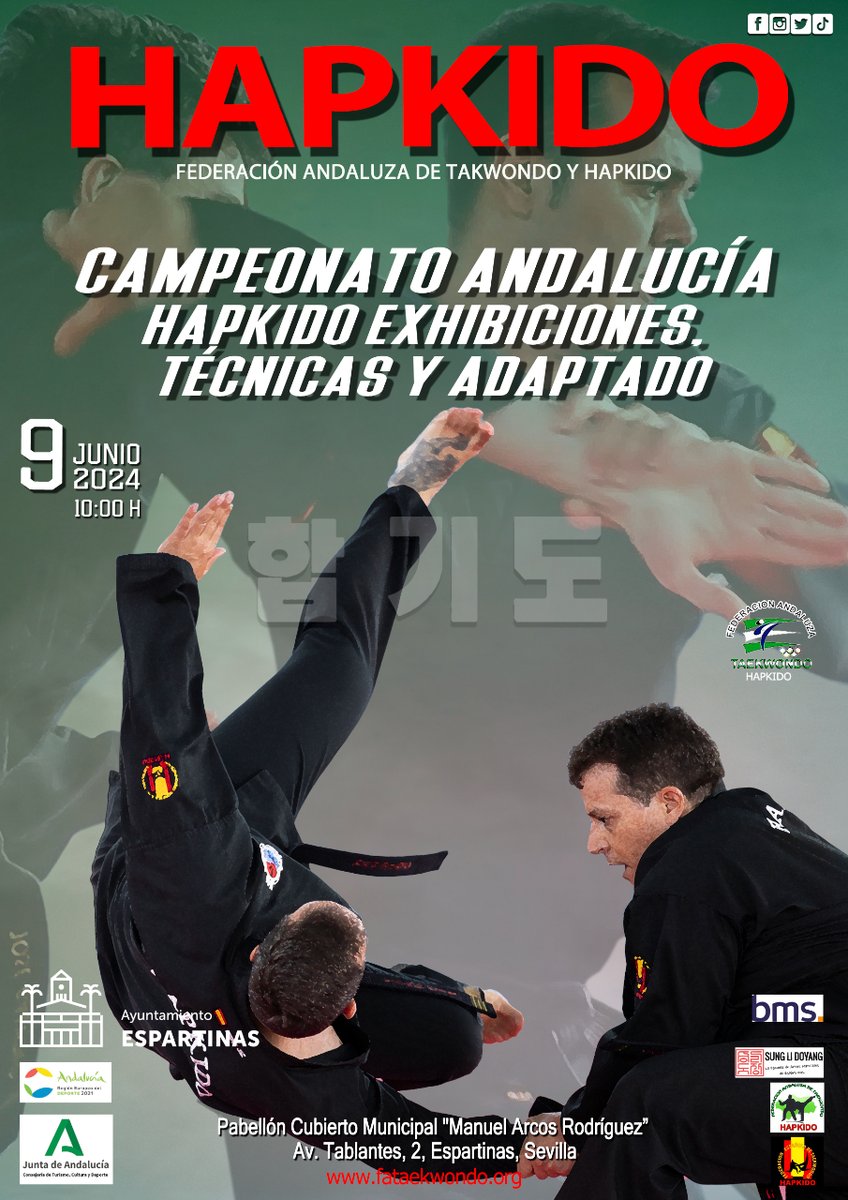 espartinas's tweet photo. 🥋 El 9 de junio, a las 10:00 h, se celebrará el Campeonato de Andalucía de Hapkido

➡️ Este evento organizado por @Fataekwondo y en colaboración con @sunglidoyang  y @espartinas será en el Pabellón Municipal Manuel Arcos Rodríguez

Os esperamos

#Espartinas #EsParteDeTi #Deporte https://t.co/AazfXGe7Bd