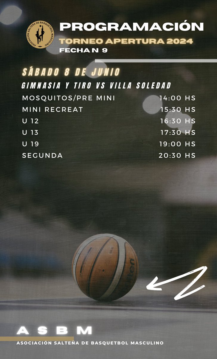 asbmoficial's tweet photo. 🏆CAMPEONATO ANUAL 2024 ASBM🏆

🏀Esta es la programación de partidos para hoy, sábado 8 de junio, correspondientes a la Fecha N° 9. 

#somosbasquetbol https://t.co/uZAI8trPIj