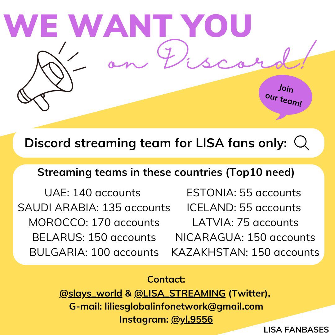 📢STREAMING TEAM RECRUITMENT!

Yuk! Jadi bagian dari team kami! sebentar lagi lisa akan release music baru nihh! DM your designated country streaming team 🤩

Also, please DM <a href="/slays_world/">LISA ❤️‍🔥#VMA + #EMA WINNER ❤️‍🔥</a> to join the discord group.

#LALISA #리사 #LISA #27FORLISA