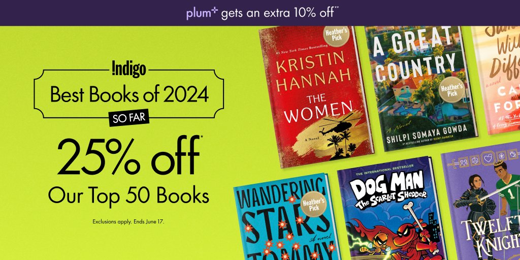 chaptersindigo's tweet photo. Hitting the jackpot ... but making it LITERARY! Our #BestBooksOfTheYear So Far are HERE and they are good. ππ« Get 25% off the top 50 NOW. plum+ members get an extra 10% off. πβοΈπ Tap to explore: https://t.co/Yi6cwGXjw7 #IndigoBooks https://t.co/brgAKqnU1Z