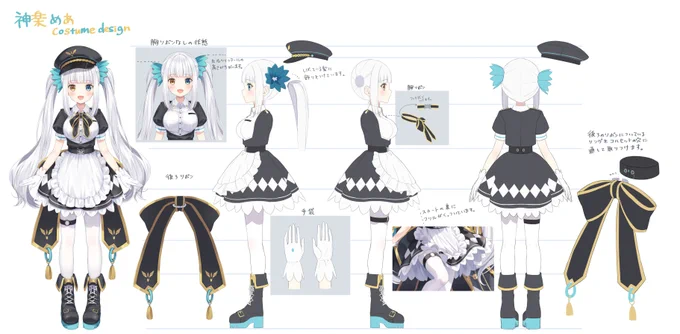 新3D神楽めあちゃんの三面図を制作いたしました。また3枚目は、お披露目配信にて送らせていただいたメッセージ内のイラストです #神楽めあ3D 