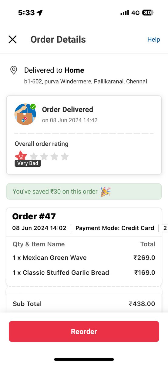 kishore82's tweet photo. @dominos_india Pallikaranai, Chennai. half baked pizza delivered @ 2.45pm complained at 4pm. Headache due to food poisoning. Store manager rude and arrogant refused refund.  Dominos exorbitantly priced &amp; poor quality. https://t.co/FjN6Dh3vfS