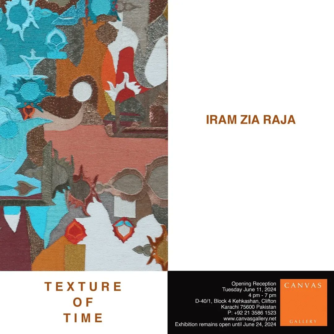 CanvasGallery's tweet photo. "Texture of Time", a solo show by eminent artist and academic Iram Zia Raja opens on Tuesday June 11th '24 from 4 - 7 pm @ Canvas Gallery .

The show remains open daily until Monday June 24th '24, 11 am - 7 pm (excluding Sundays and Eid Holidays)

Photo Credit: Dr. Abrar Pirzada https://t.co/X4732jPhxq