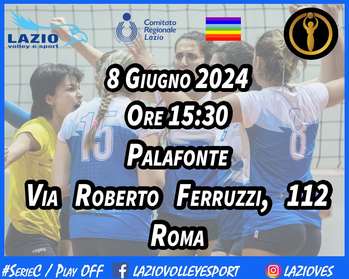 LazioVeS's tweet photo. 🔥 𝗣𝗟𝗔𝗬𝗢𝗙𝗙 🔥

Semifinale dei PLAYOFF della #seriec contro @deavolley_

✈️ Palafonte - Via Roberto Ferruzzi, 112
⏰ Ore 15.30
💙 Venite a tifare!

#matchday #lazioves #fipavroma #fipavlazio #volley #volleyballgirls #pallavolo #pallavololaziale https://t.co/qCUzucAFkN