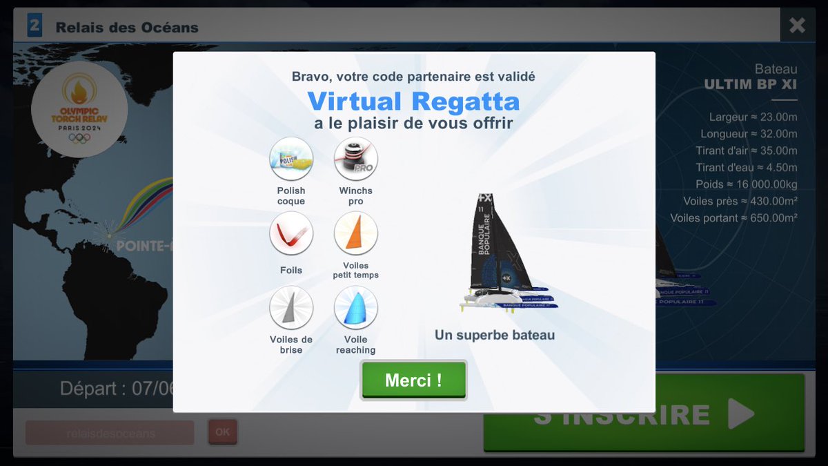 Hobert_VR's tweet image. Nous naviguons sur @VirtualRegatta pour accompagner Armel Le Cléac'h, @VoileBanquePop et la Flamme Olympique @Paris2024 sur le Relais des Océans 💨⛵️

Merci @VoileBanquePop pour le code des options 🙏😉

#PassionVoile #OuvronsGrandLesJeux #Paris2024