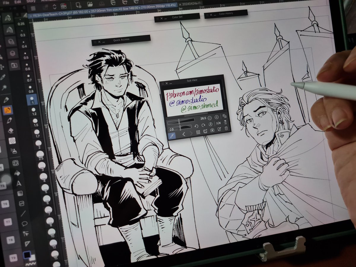 aimostudio's tweet photo. When the vibes are working, drawing comics is great...but then gotta play chicken with hand strain, and I think I'm gonna have to cluck out for the night 😭 https://t.co/baW1r77e8z