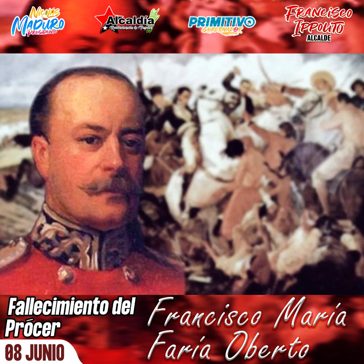 8 de junio de 1838, es fusilado en la Plaza de San Sebastián, hoy Plaza Bolívar de Maracaibo, el ilustre prócer de la Independencia coronel Francisco María Faría. Este suceso conmovió dolorosamente a Venezuela, Faria nació en la Villa de Altagracia, estado Zulia, en 1791.