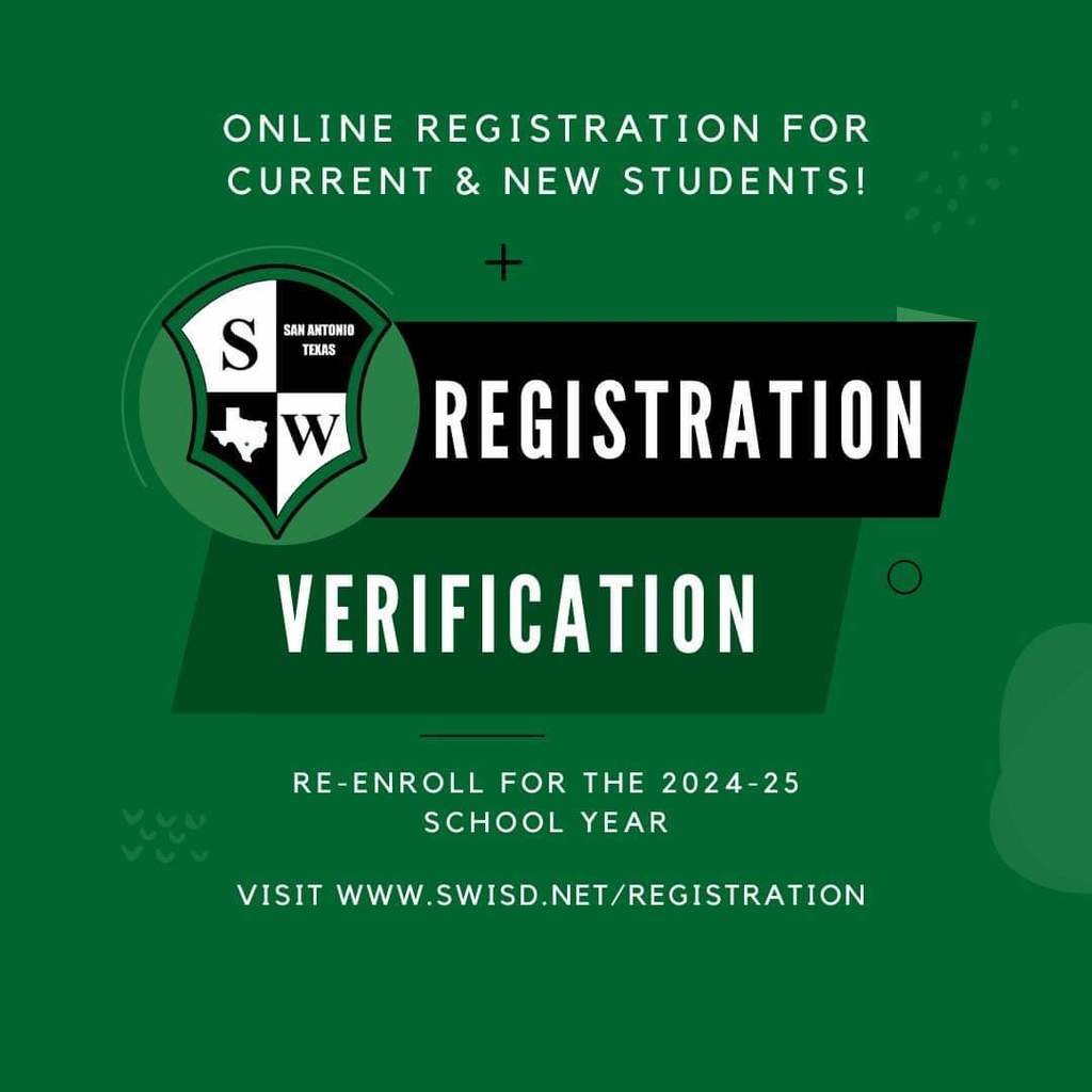 Online registration is open for current students to re-enroll for the 2024-25 school year, as well as new students looking to join SWISD! Please visit swisd.net/registration for more information.