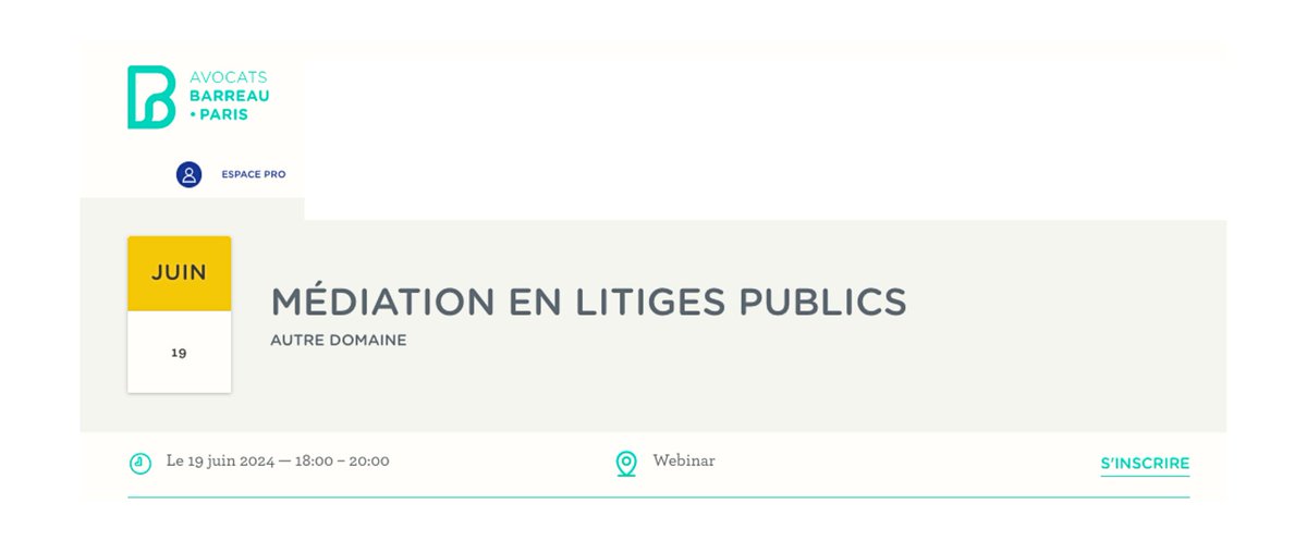 #Médiation : malgré ses avantages elle pose certaines questions propres aux personnes publiques

Ce #webinaire organisé par <a href="/Avocats_Paris/">Avocats de Paris</a> apportera une vision de terrain avec l'intervention de praticiens aguerris, dont notre associé <a href="/PhilippePeynet/">Philippe Peynet</a>

Rdv le 19 juin  

1/2
