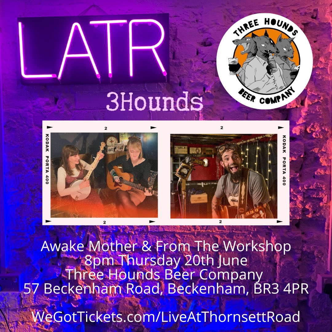 This month’s LaTR:3Hounds is on Thursday 20th June and features a delicious double helping of folk with performances from Awake Mother &amp; From The Workshop

WeGotTickets.com/LiveAtThornset…

#Original #Acoustic #Live #Music #Singer #Songwriter #Folk #FolkMusic #Grassroots #Venue #Unplugged