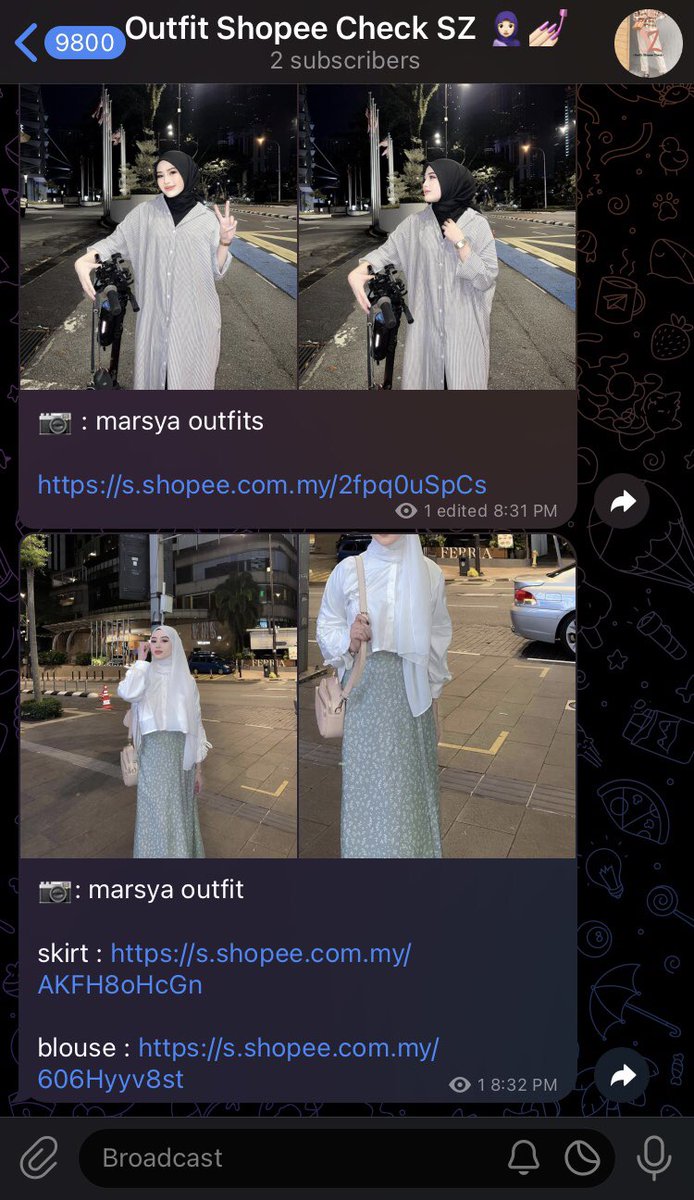 ada yang sudi tak join my channel ni? 

i sllu update outfit2 yang cantik😍, for now i sllu update women je dulu. Later i nak buat untuk lelaki pula since sgt susah tgk lelaki kuat fesyen kan✨

ni channel tu : t.me/SZoutfitShopee