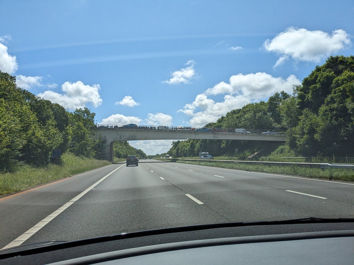 On M6 south from the lakes- so impressive &amp; uniquely British about seeing every motorway bridge lined with people waiting to pay tribute #daveday